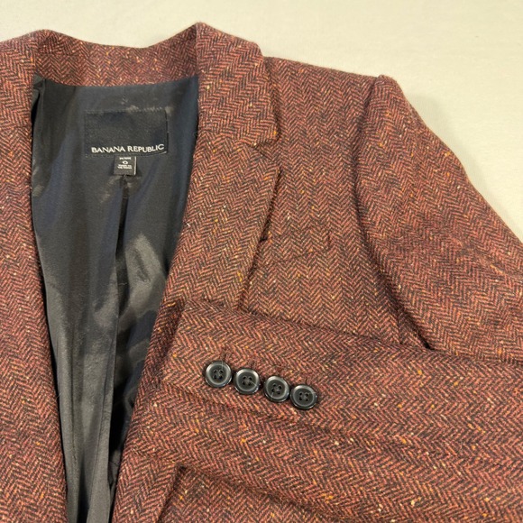 Banana Republic Petite 0 Blazer Rust Herringbone Wool Blend Tailored Academia - Picture 14 of 15